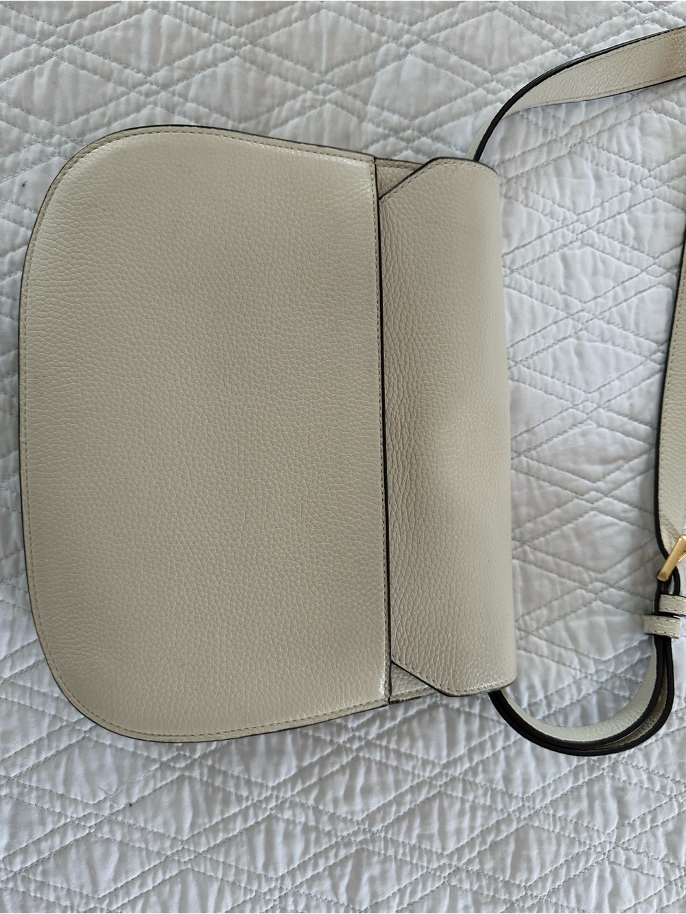 Tory Burch Cream Pebbled Leather Crossbody with Gold Logo Accent - Picture 8 of 8